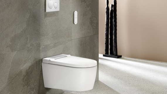 Bathroom with Geberit AquaClean Sela in white and Geberit Sigma20 flush plate Bathroom with Geberit AquaClean Sela in white and Geberit Sigma20 flush plate