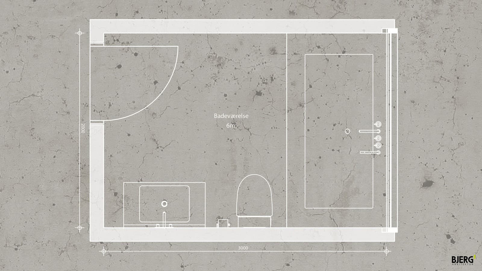 This is the floor plan of the 6 square meter bathroom by Bjerg Arkitektur (© Bjerg Arkitektur) This is the floor plan of the 6 square meter bathroom by Bjerg Arkitektur (© Bjerg Arkitektur)