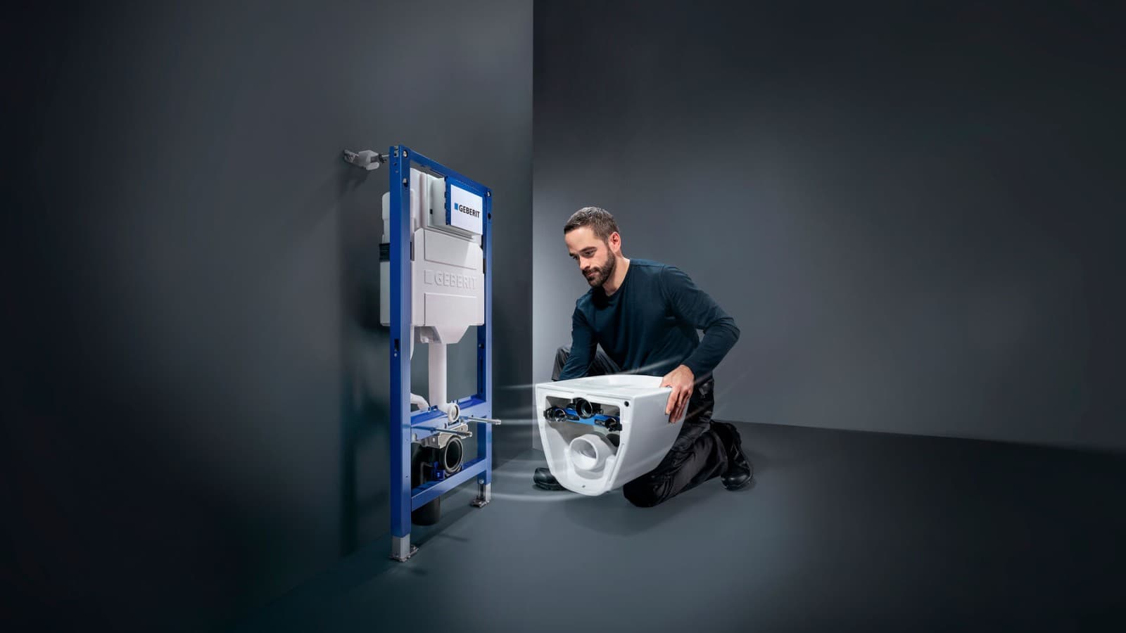 Plumber-mounted WC system comprising Geberit Sigma concealed cistern and Geberit Acanto WC Plumber-mounted WC system comprising Geberit Sigma concealed cistern and Geberit Acanto WC