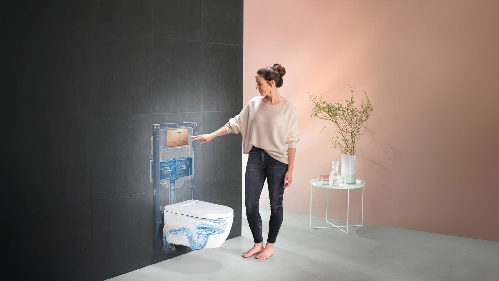 Woman with WC system from Geberit Woman with WC system from Geberit
