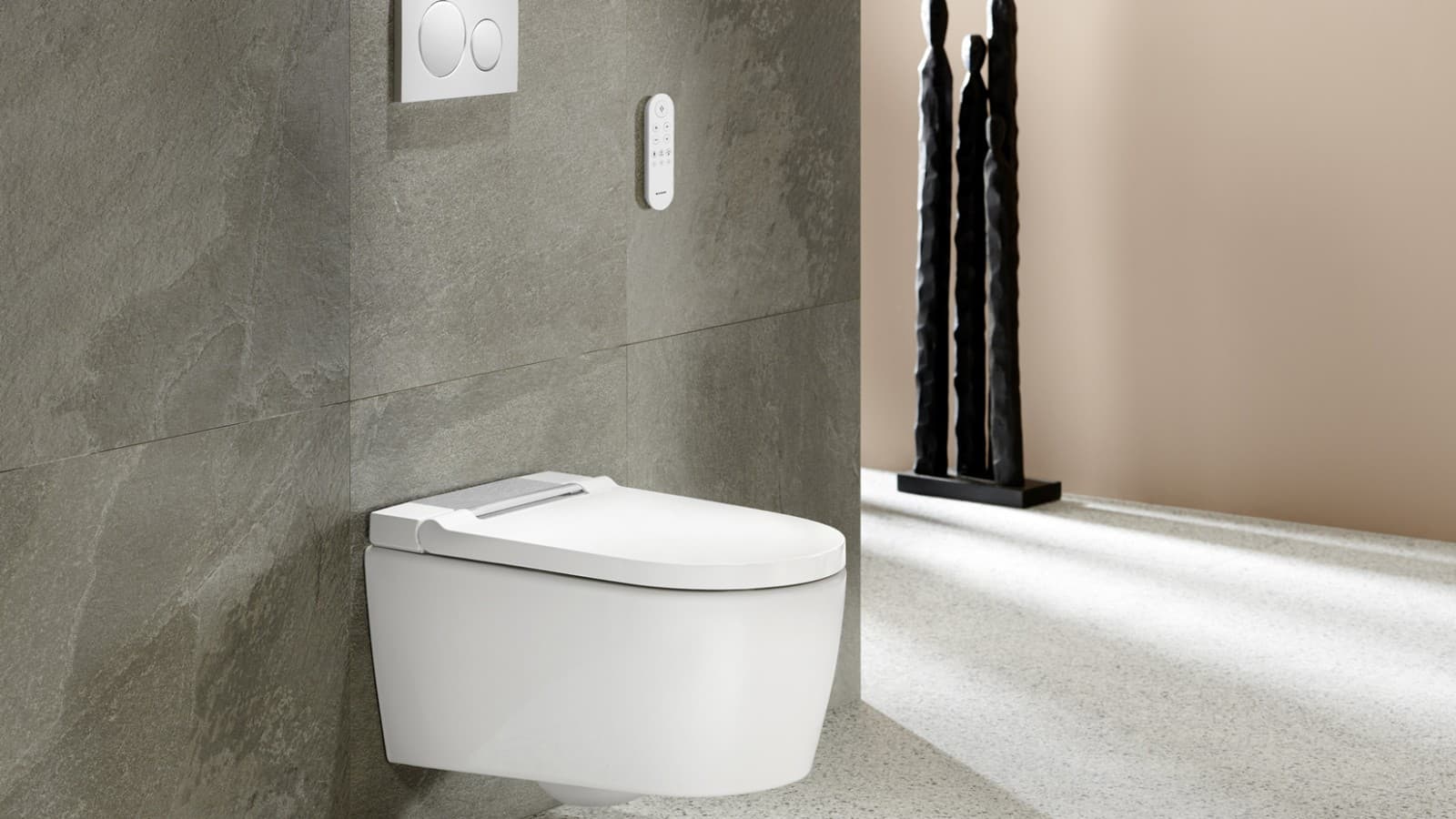 Bathroom with Geberit AquaClean Sela in white and Geberit Sigma20 flush plate Bathroom with Geberit AquaClean Sela in white and Geberit Sigma20 flush plate