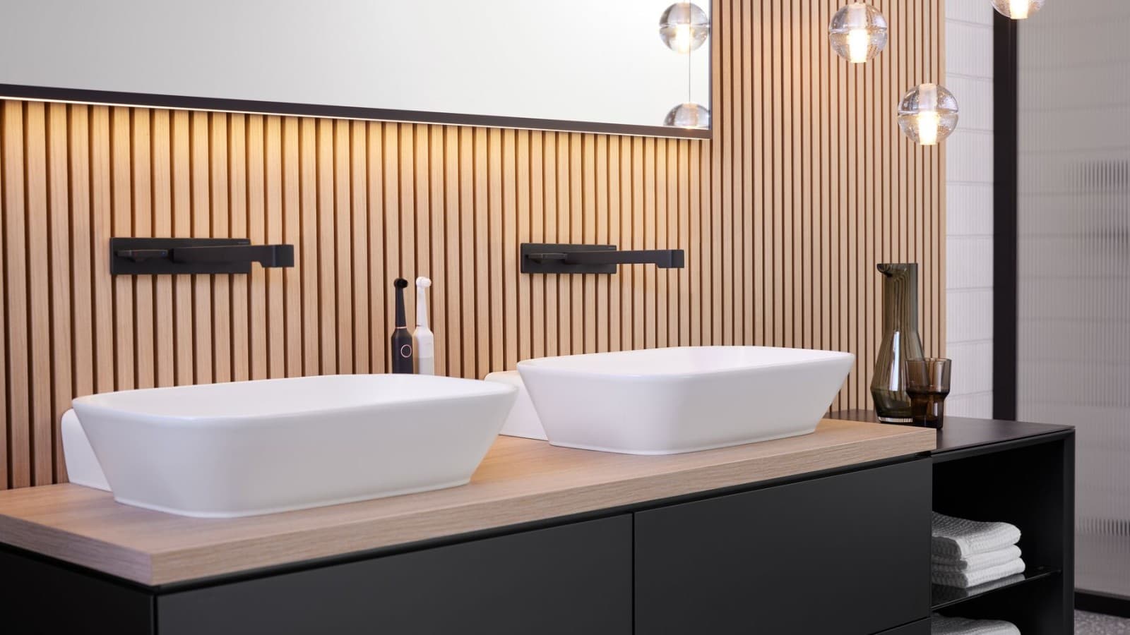 Geberit bathroom ONE double washplace with washbasin white matt Geberit bathroom ONE double washplace with washbasin white matt