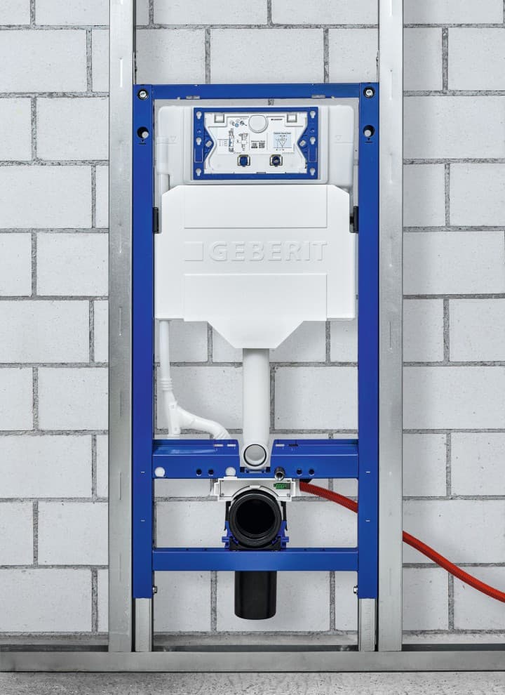 Electrical connection integrated in the WC installation element via Geberit Power & Connect Box Electrical connection integrated in the WC installation element via Geberit Power & Connect Box